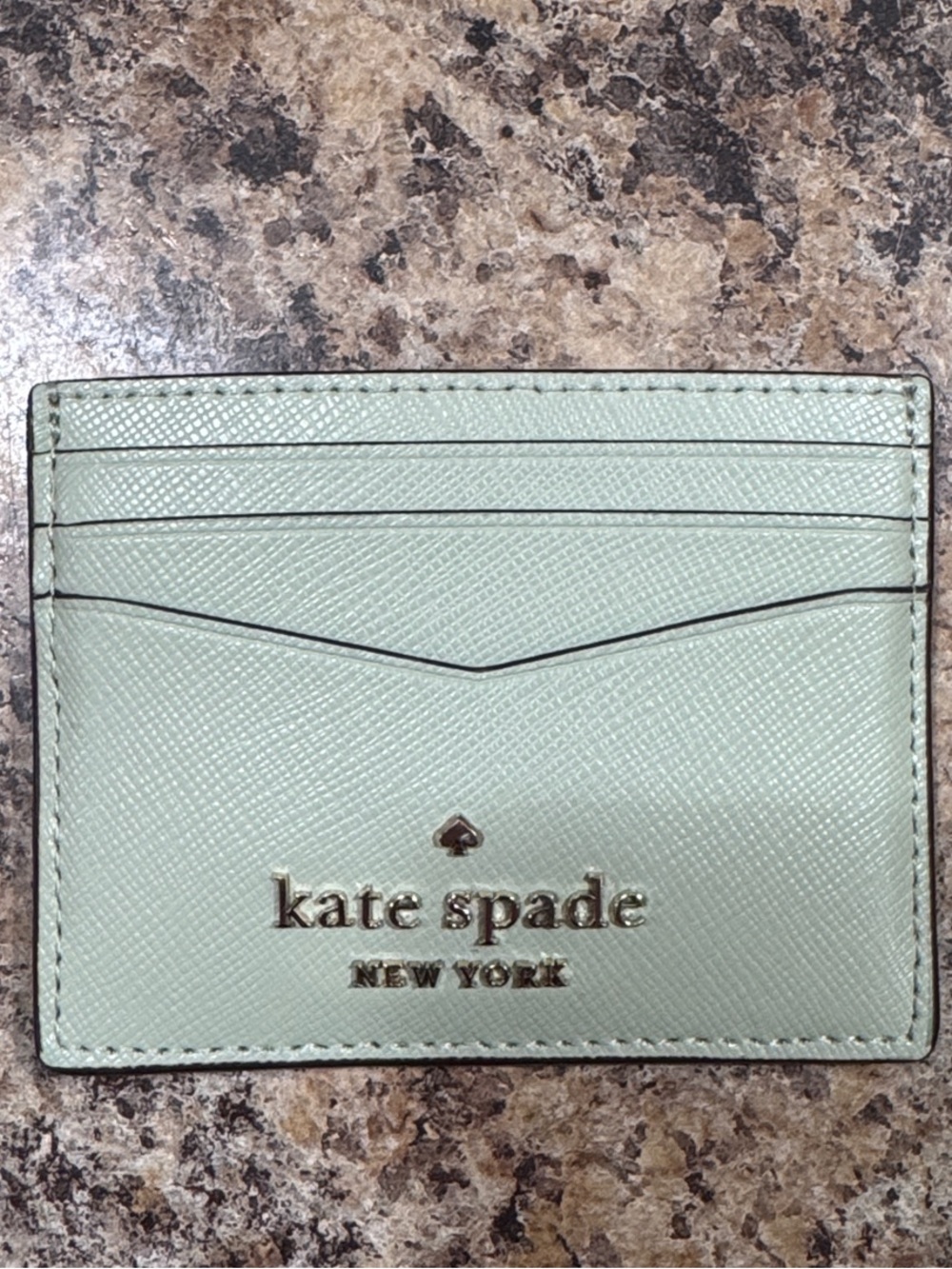 kate spade Mint Green Saffiano Leather Card Case with Gold Logo
